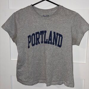 Brandy Melville Gray Portland Baby Tee with Navy Print